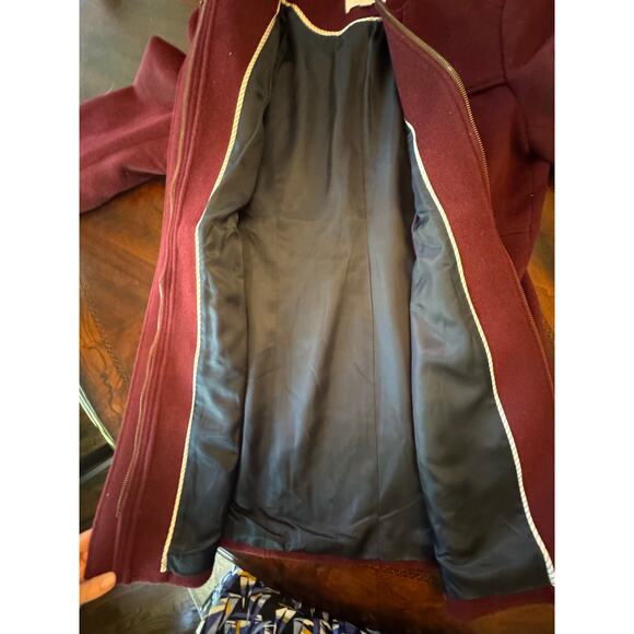 Ann Taylor Loft Burgundy Wool Mid Length Winter Car Coat Size Medium Pockets Zip - Picture 8 of 9